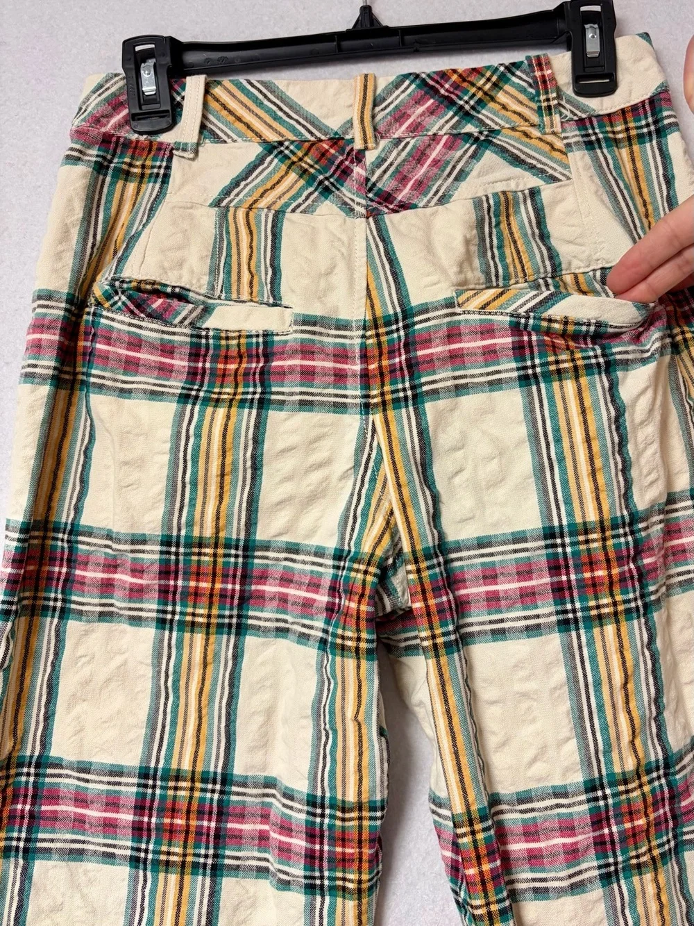 Free People Marlowe Yard Dye Plaid Seersucker Pants Size 4 Cotton Straight Leg